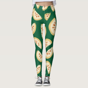 Legging padrão vibrante de fruta goiaba verde