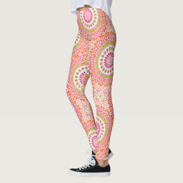 Legging Padrão Vibrante de Mandala em Laranja e Verde Fúcs
