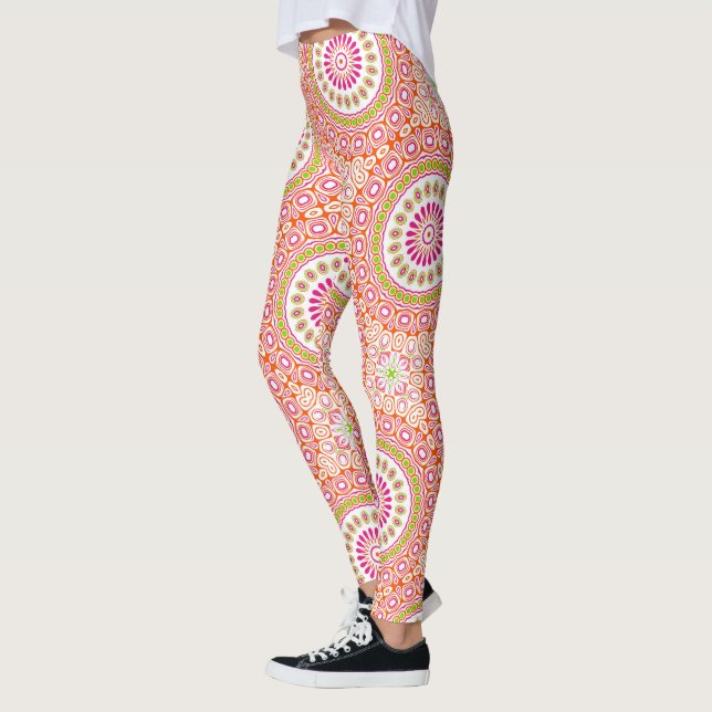 Legging Padrão Vibrante de Mandala em Laranja e Verde Fúcs (Esquerda)