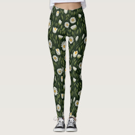 Legging Padrão Vibrante de Margaridas com Acentos Verde Ex