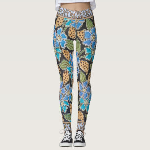 Legging Padrão Vinca das Flores Azuis