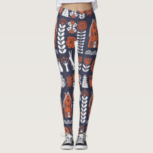 Legging Padrão Vintage da Arte Folclórica Escandinava