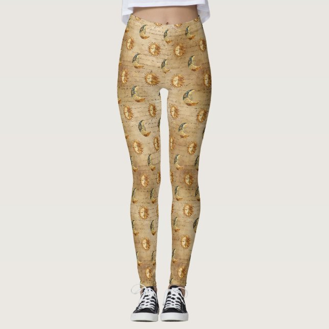 Legging Padrão Vintage de Astrologia Sol Lua Celestial Dou (Frente)