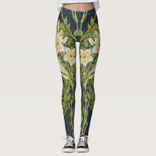 Legging Padrão Vintage Navy White Lily de Walter Crane