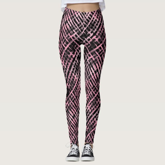Legging Padrão Xadrez -06P.Rosa Fundo Preto (Frente)