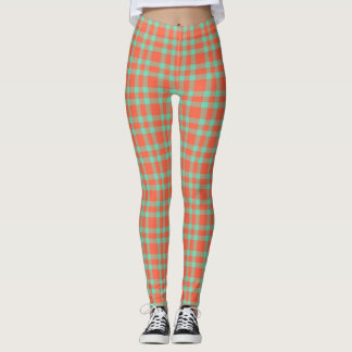 Legging Padrão Xadrez Aquamarine Coral