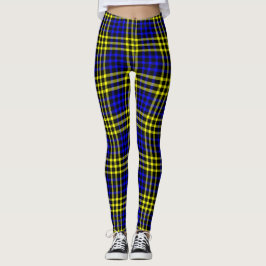 Legging Padrão Xadrez Azul Amarelo Sem Costura