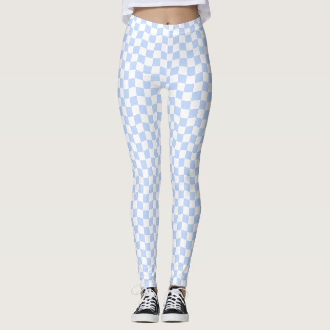 Legging Padrão Xadrez Branco Azul Pastel Retro (Frente)