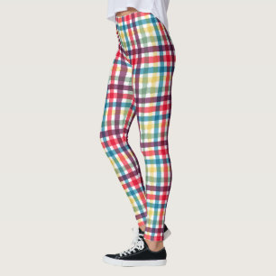 Legging Padrão Xadrez Colorido e Caprichoso em Aquarela