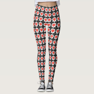 Legging Padrão Xadrez Cruzado com Corações Vermelhos