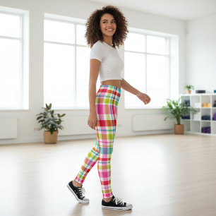 Legging Padrão Xadrez de Arco-Íris Brilhante 