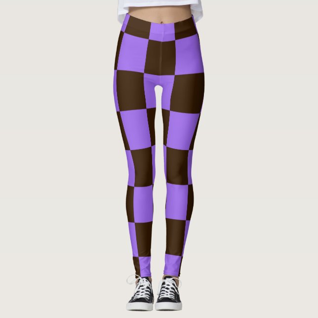 Legging Padrão Xadrez de Halloween Preto e Roxo  (Frente)