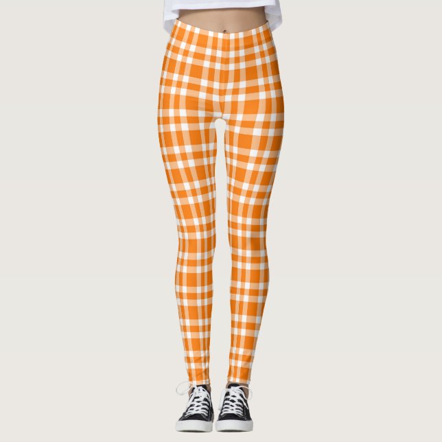 Legging Padrão Xadrez Laranja Branco (Frente)