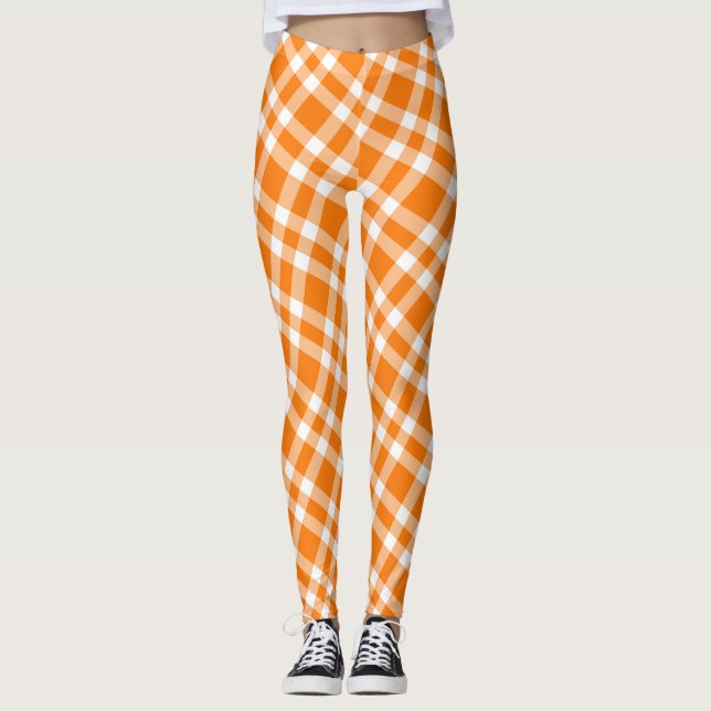 Legging Padrão Xadrez Laranja Branco (Frente)