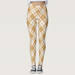 Legging Padrão Xadrez Marrom Branco yxm0uat9