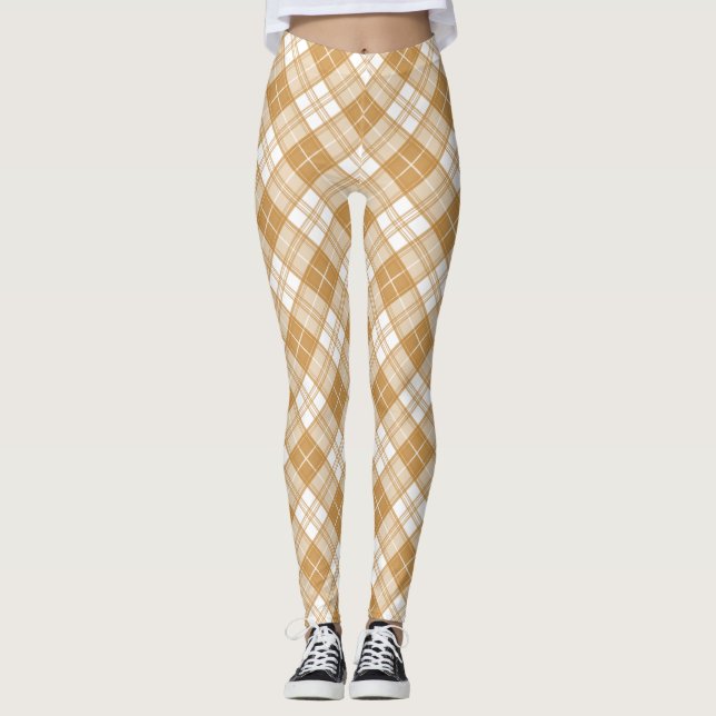 Legging Padrão Xadrez Marrom Branco yxm0uat9 (Frente)