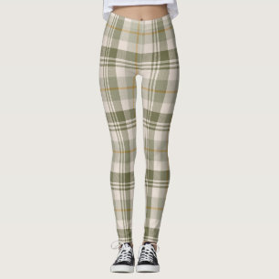 Legging Padrão Xadrez Neutro em Verde Salvia