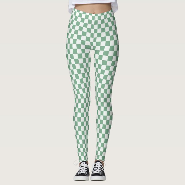 Legging Padrão xadrez nevoeiro de eucalipto (Frente)