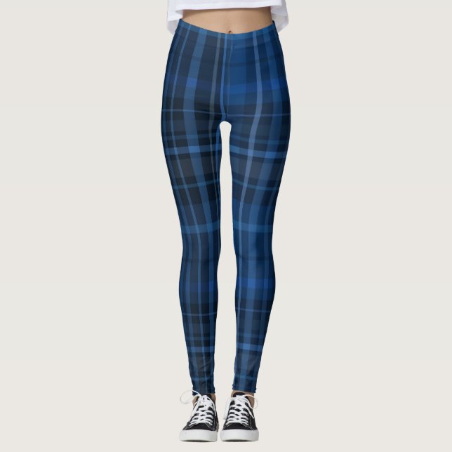 Legging Padrão Xadrez Preto Azul (Frente)