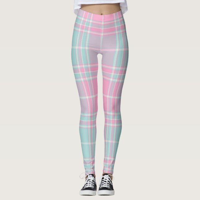Legging Padrão Xadrez Rosa e Azul (Frente)