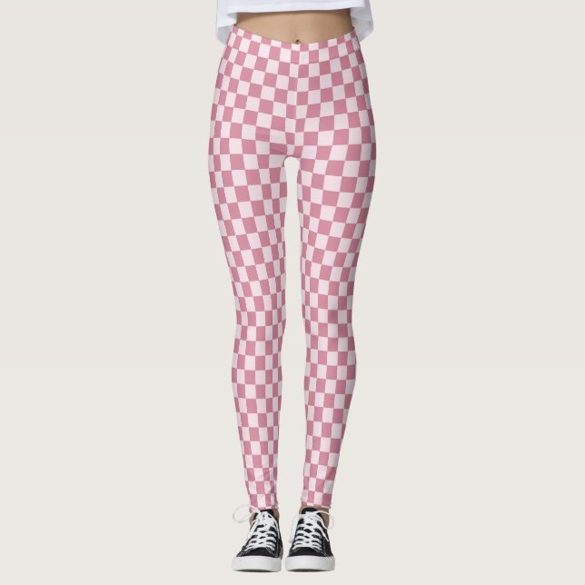 Legging Padrão xadrez rosa empoeirado (Frente)