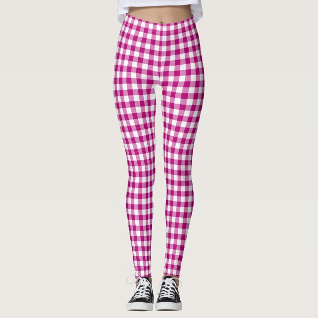Legging Padrão Xadrez Rosa Gingham (Frente)