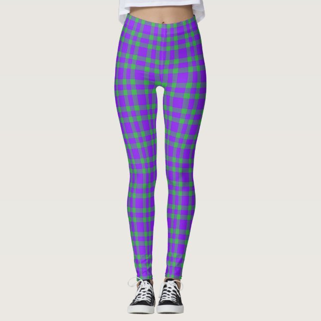 Legging Padrão Xadrez Verde Roxo (Frente)