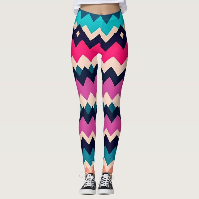 Legging Padrão Zigzag Chevron Colorido (Frente)