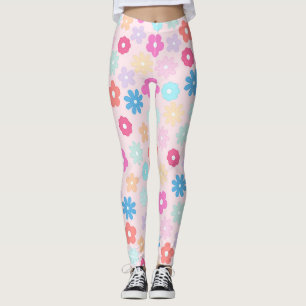 Legging Padrões das flores de margarida rosa-boho