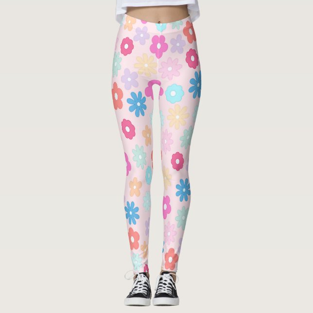 Legging Padrões das flores de margarida rosa-boho (Frente)