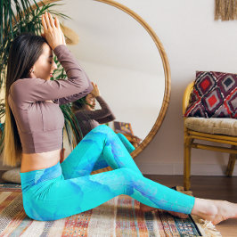 Legging Padrões de Abstrato de Aqua Azul Monograma Leggi A