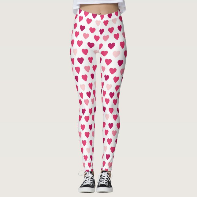 Legging Padrões de Amor de Corações Rosa Bonitos (Frente)