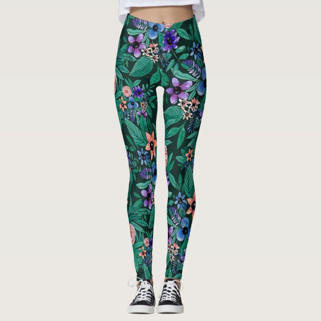 Legging Padrões de Aquarela Verde Selva (Frente)