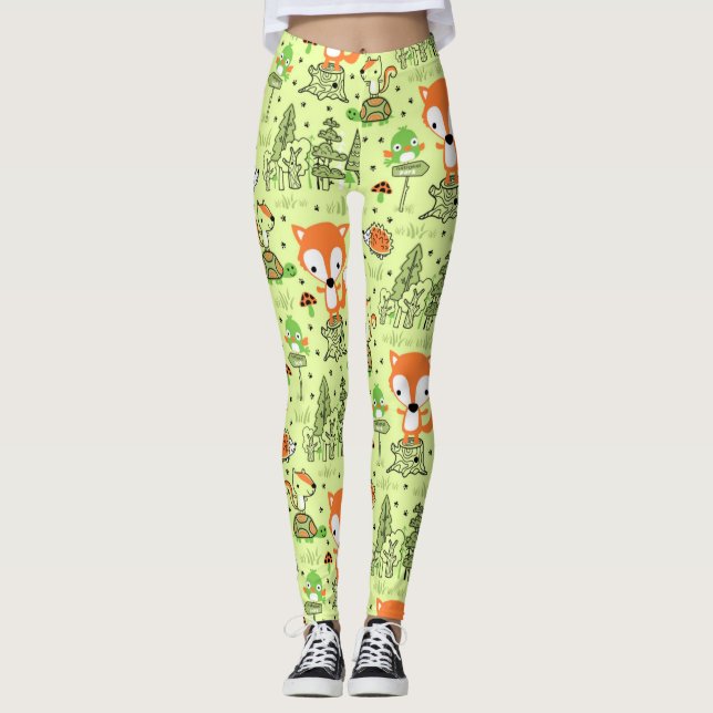 Legging Padrões de Cartoon Woodland (Frente)