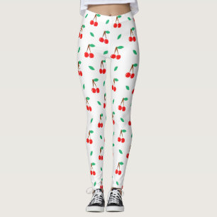 Legging Padrões de cerejas doces em branco