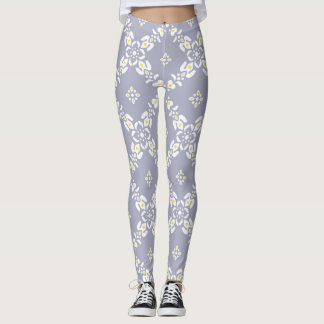 Legging padrões de cinza folhas de flores