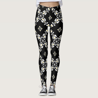 Legging padrões de cinza folhas de flores