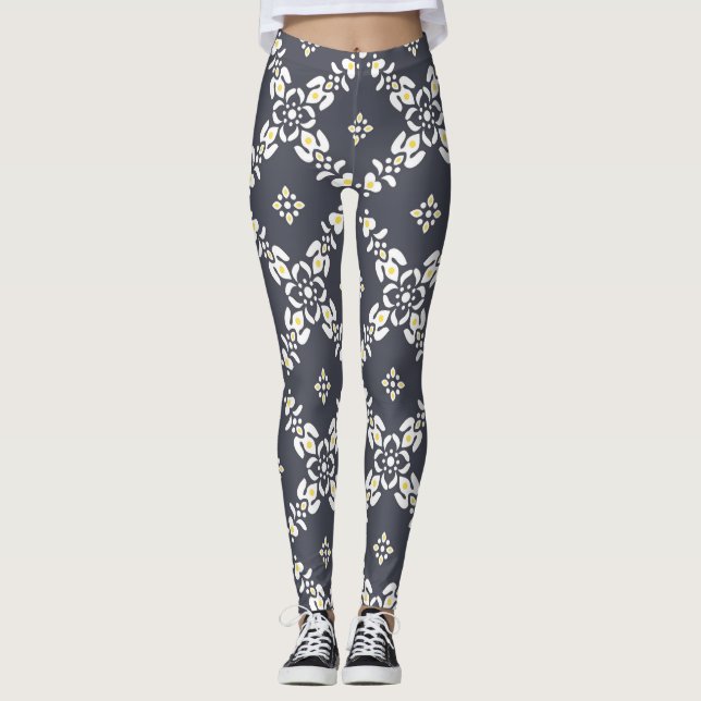 Legging padrões de cinza folhas fluidas (Frente)