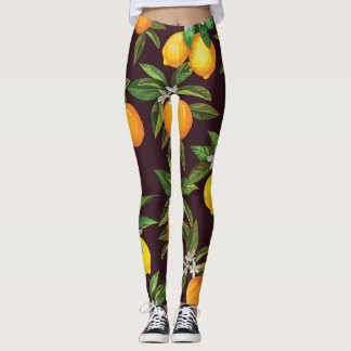 Legging Padrões De Citros, Laranjas De Limões Vintage.