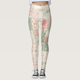 Legging Padrões de Colcha Floral Rosa de Hortelã Fazenda O