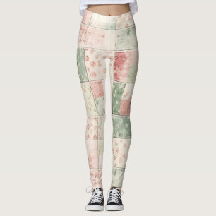 Legging Padrões de Colcha Floral Rosa de Hortelã Fazenda O
