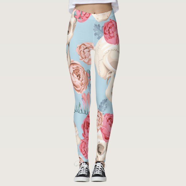 Legging Padrões de colheita de crânios e Rosas (Frente)