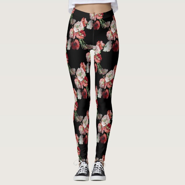 Legging Padrões de Cópias Rosa e Vermelhas Personalizados (Frente)