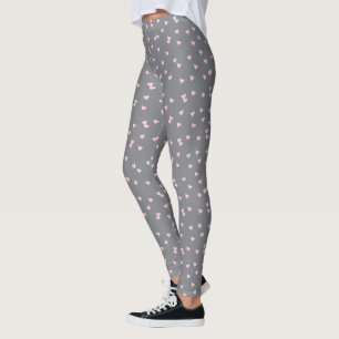 Legging Padrões de Coração Cor-de-Rosa Bonito nas Cinza