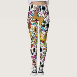 Legging Padrões de crânios de açúcar