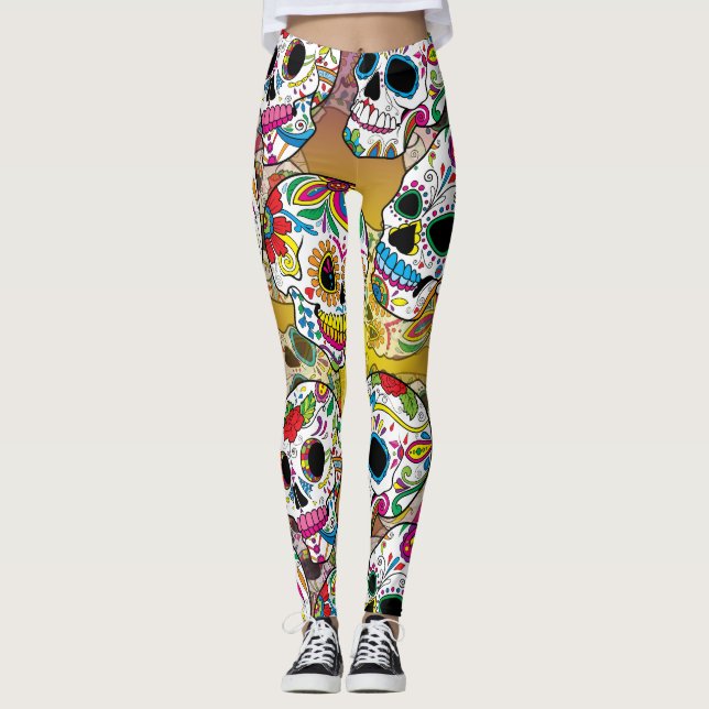 Legging Padrões de crânios de açúcar (Frente)