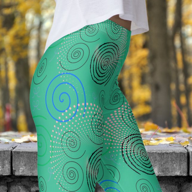 Legging Padrões de espirais hipnóticos verdes da Trendy (Hypnotic Swirls on Green)