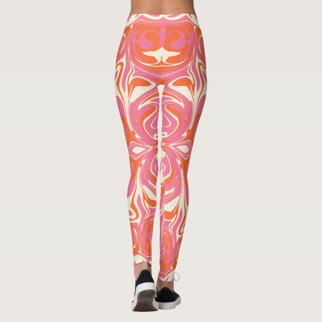 Legging Padrões de espiral a rosa, laranja e creme (Verso)
