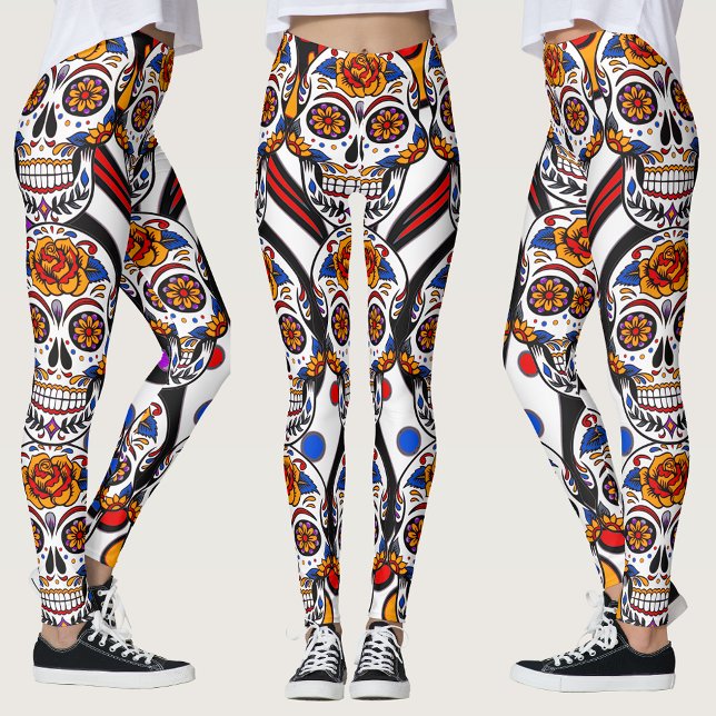 Legging Padrões de Feriados de Peles de Açúcar (Sugar Skulls Holidays Pattern Leggings)