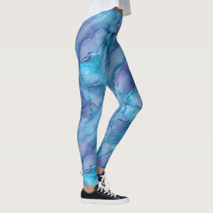 Legging Padrões de Fluido de Criações Púrpuras e Azuis em